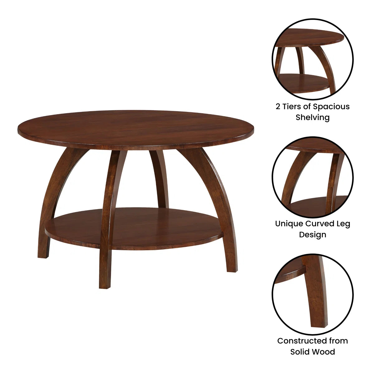 Cabool Round Coffee Table with Shelf-OUCH CART | Center table