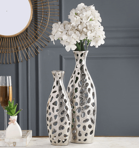 Sophia Floral Vase set of 2 In Raw Silver Finish - Ouch Cart