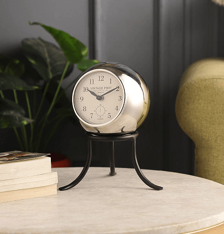 Seated Sphere Clock in Silver & Black Colour - Ouch Cart