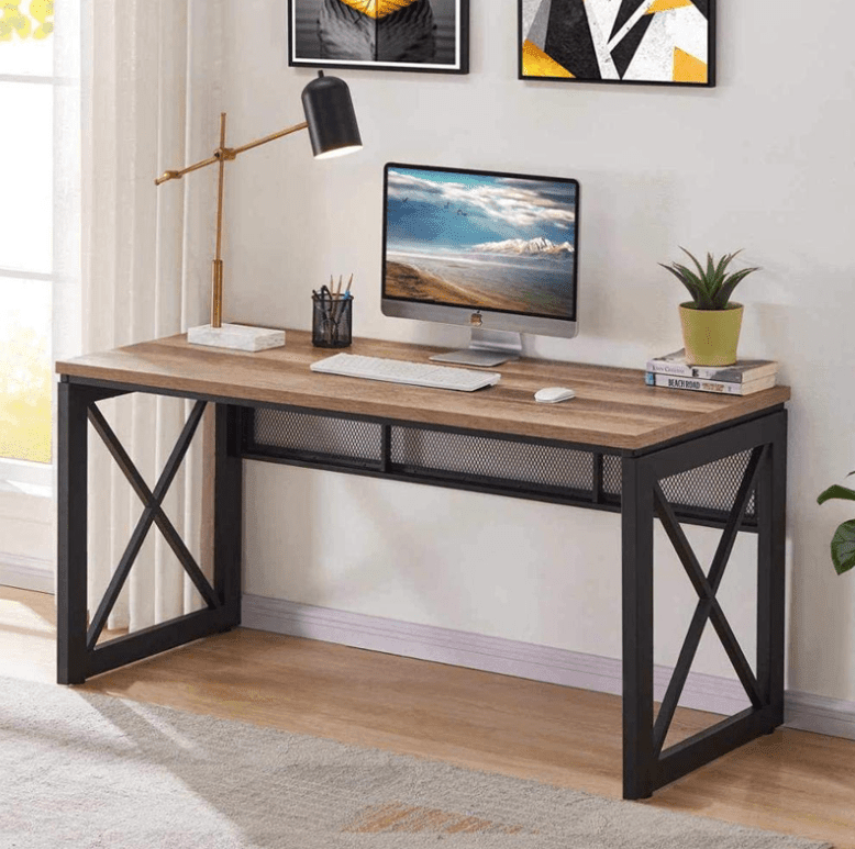 Audra Wood and Metal Industrial Office Desk - Ouch Cart