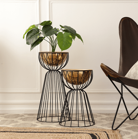 Twin Bloom Planters set of 2 black floor planters - Ouch Cart