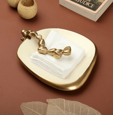 Stones Serving ware Ivory enamle - Napkin Holder Gold - Ouch Cart