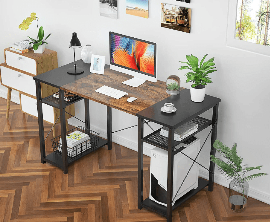 Black and Brown 4 Tier Computer Desk with Storage Shelf - Ouch Cart