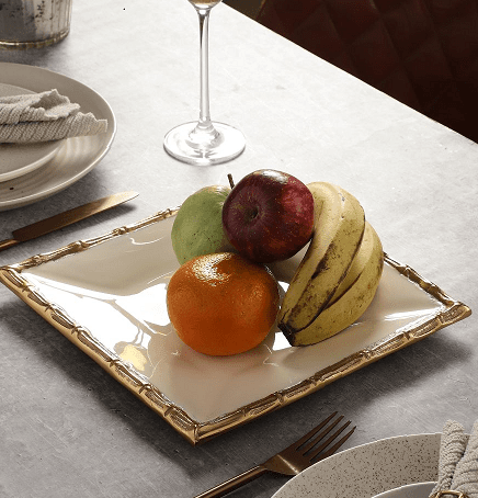 Alf Vine Square Tray Platter In Ivory Enamle Gold Finish - Ouch Cart