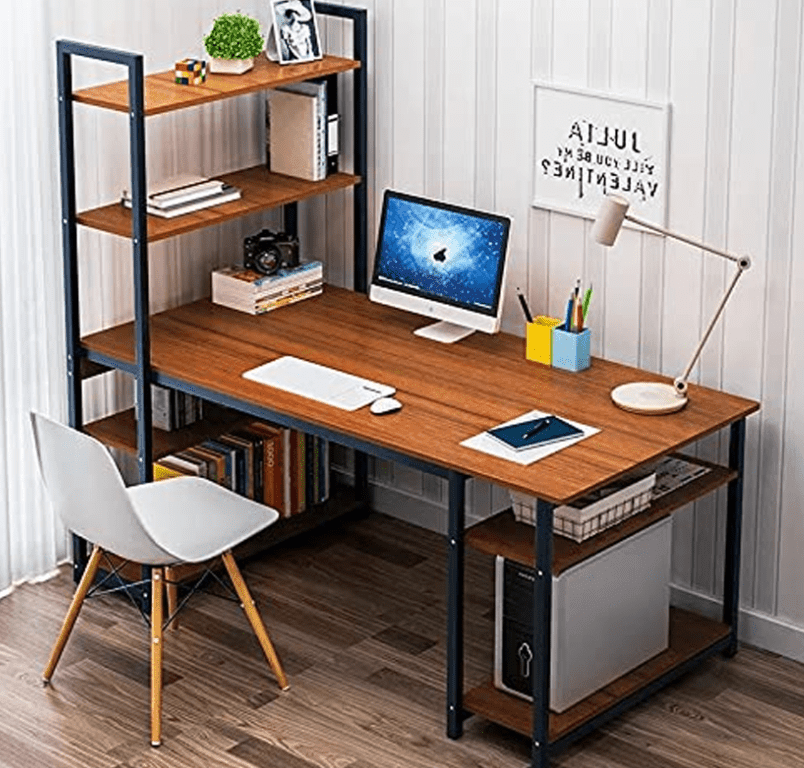 Myles Computer Desk with Six Storage Shelves - Ouch Cart