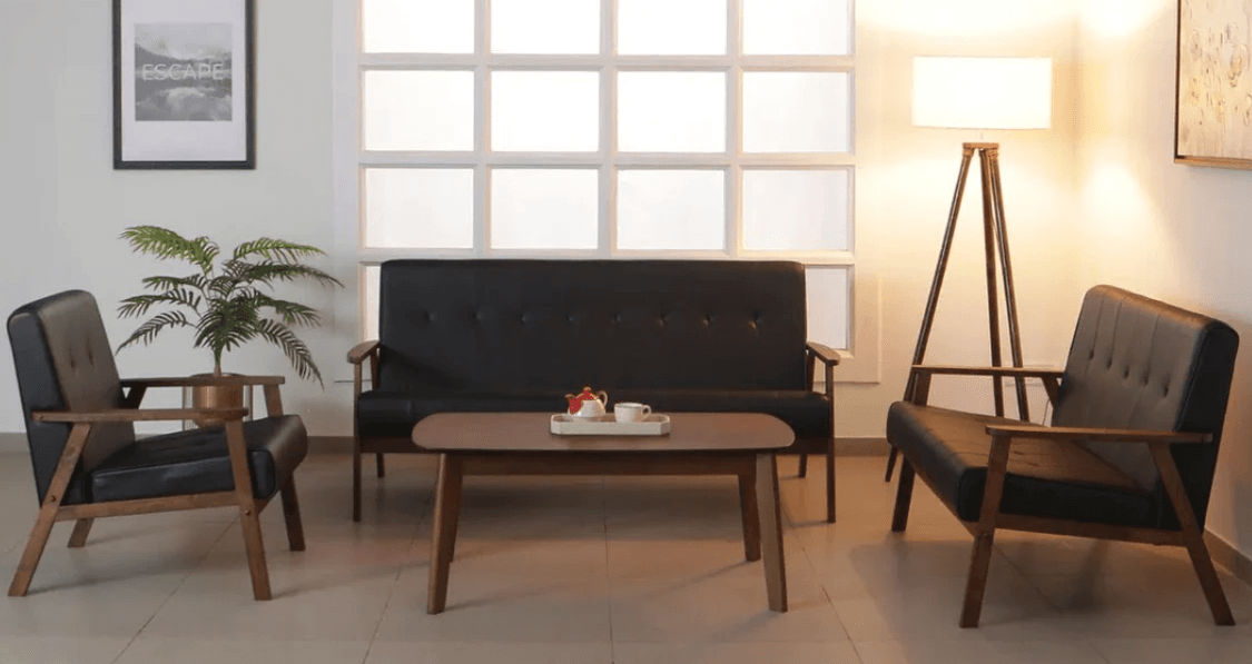 Solid Wood 5 Seater Sofa Set (3+2+1) with Coffee Table in Cocoa & Espresso Finish - Ouch Cart