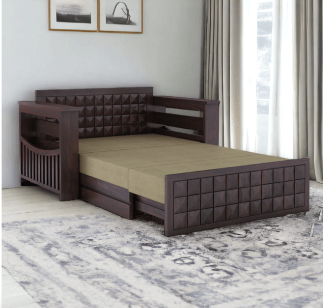 2 SEATER WALNUT SOFA CUM BED SHEESHAM WOOD - Ouch Cart