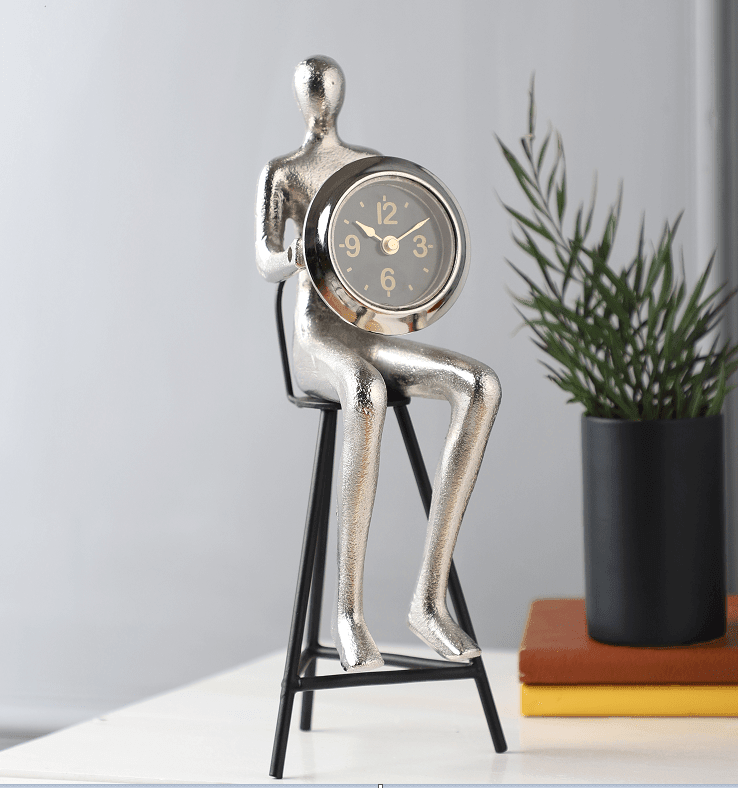 Sitting Man Clock Silver - Ouch Cart