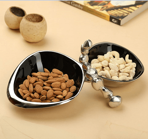 Stones Servingware Jet Black enamle - Double Bowl Platter - Ouch Cart