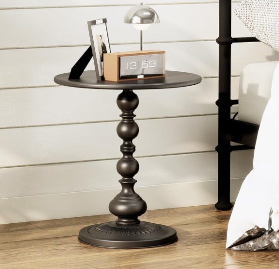 Vintage Matte Wooden Round Accent Table for Living Room – Cocktail & Side Pedestal Table for Corners and Small Spaces Ouch Cart