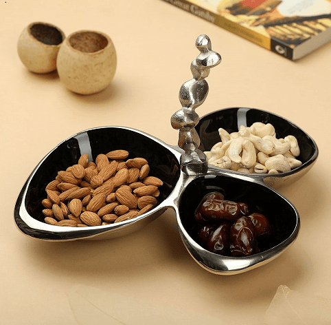 Stones Servingware Jet Black enamle - Triple Bowl Platter - Ouch Cart