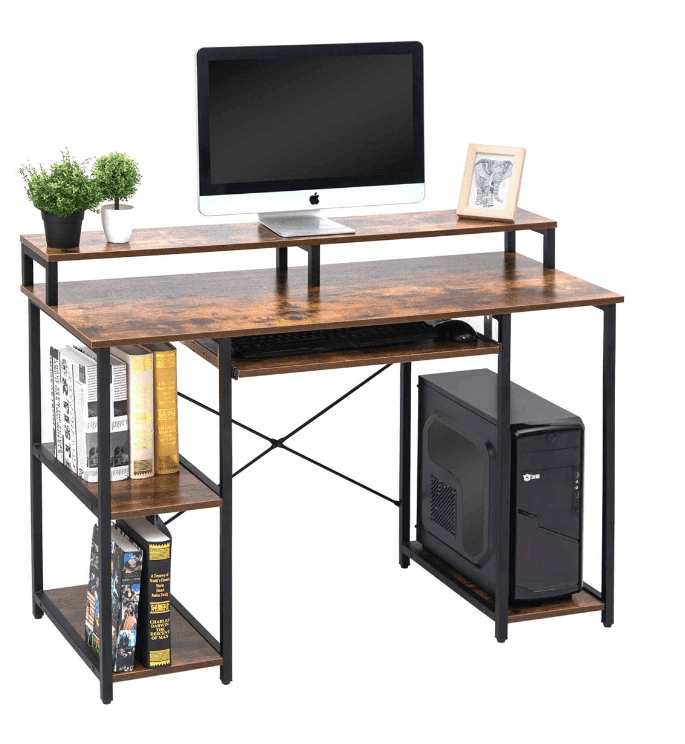 Computer Desk with Storage Shelves and Keyboard Tray - Ouch Cart
