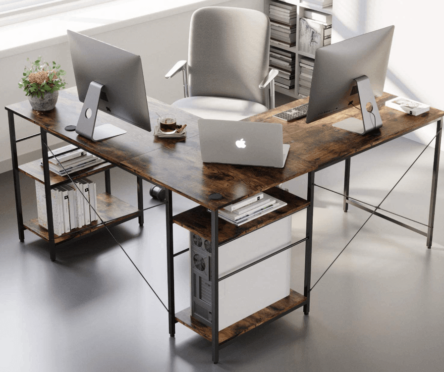 L Shaped Desk with Shelves and Reversible Corner Computer Desk - Ouch Cart