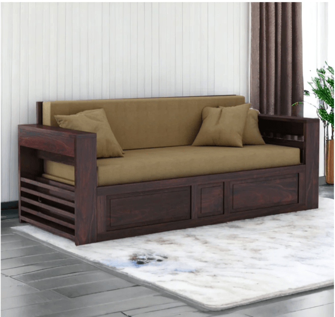 3 SEATER WALNUT SOFA CUM BED SHEESHAM WOOD - Ouch Cart