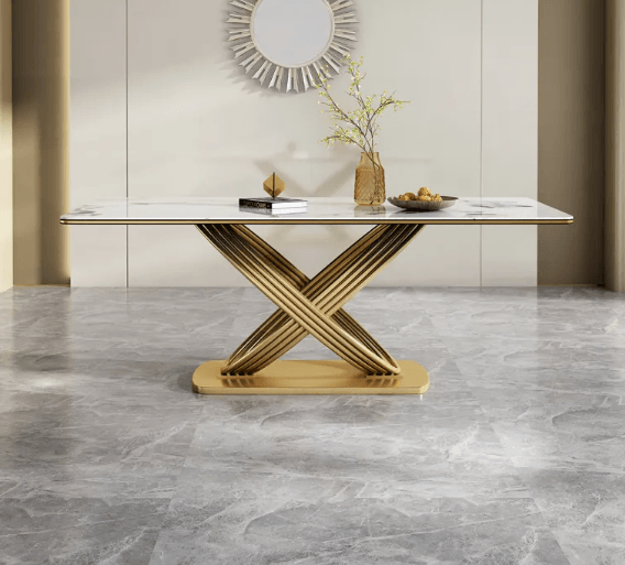 White Dinning Table For Six Person Modern Rectangular Table top - Ouch Cart