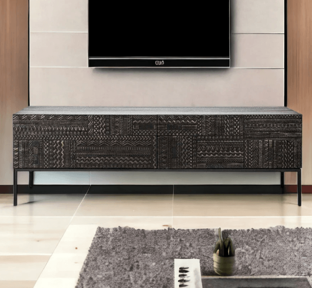 TV UNIT MANGO WOOD & METAL LEGS - Ouch Cart