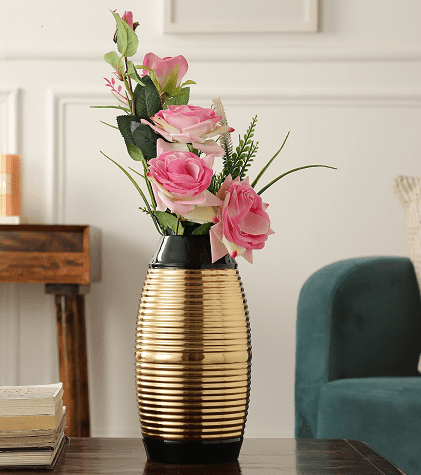 Regal Black and Gold Banded Enamel Vase - Ouch Cart