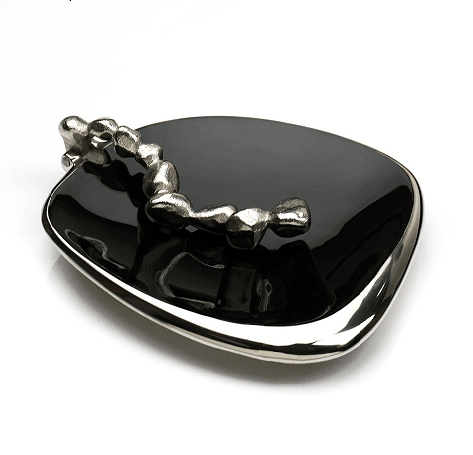 Stones Serving ware Jet Black enamle - Napkin Holder Silver - Ouch Cart