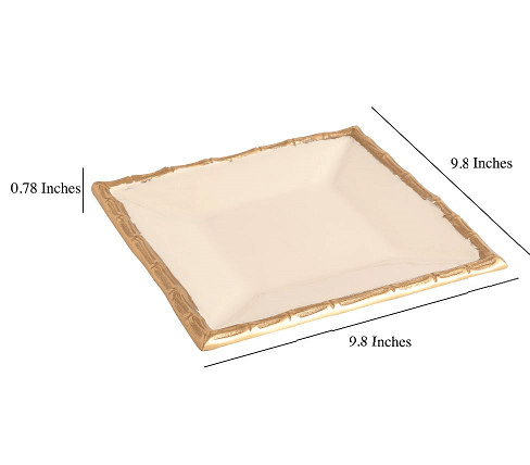 Alf Vine Square Tray Platter In Ivory Enamle Gold Finish - Ouch Cart