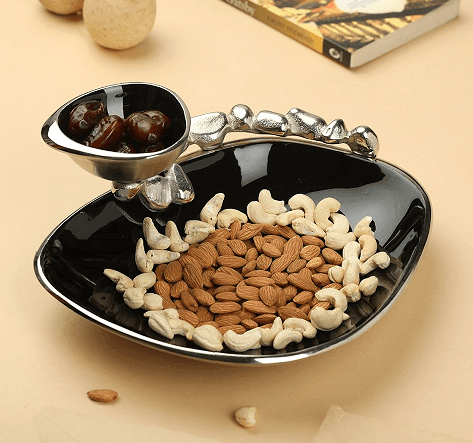 Stones Serving ware Jet Black enamle - Chip & Dip Platter - Ouch Cart