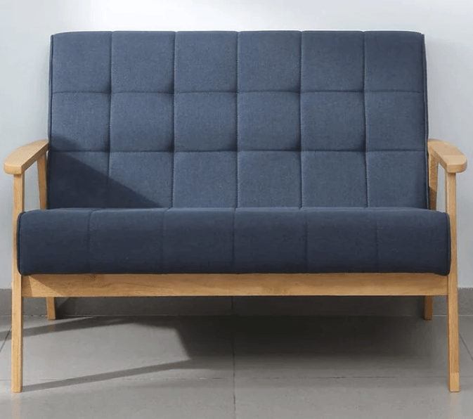 Solid Wood 2 Seater Sofa in Natural & Navy Finish - Ouch Cart