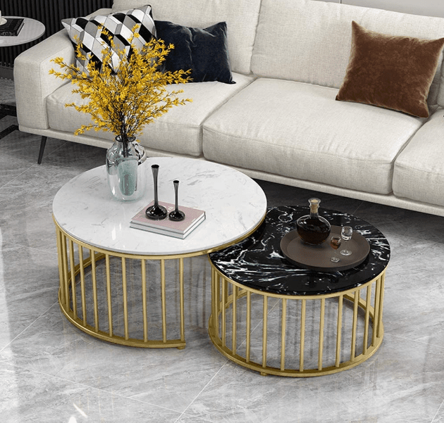 Center Table of 2 Tables,Coffee Table Round Tea Table Modern End Table Side Table with Sturdy Metal Legs for Living Room - Ouch Cart