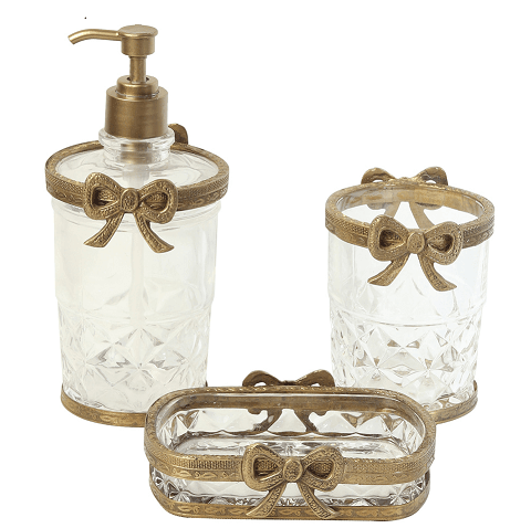 Antique Bow-Tied Glass Bathroom Gold Set - Ouch Cart