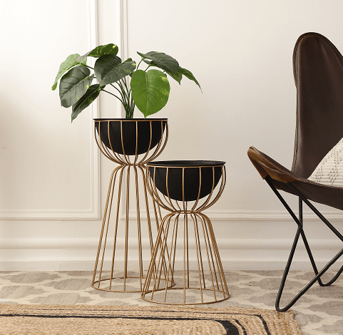 Twin Bloom Planters set of 2 Gold floor planters - Ouch Cart