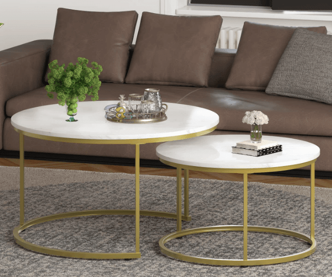 Round Side Coffee Table Sets,2 Piece MDF Top Couch Table,Stacking Nesting Table - Ouch Cart