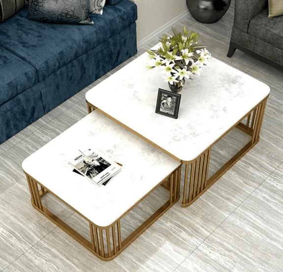 Square Coffee Tables,2 Square Nesting Table Set Coffee Table with Storage Open Shelf for Living Room - Ouch Cart