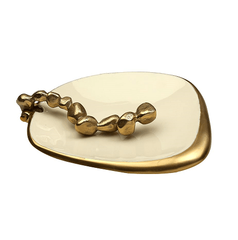 Stones Serving ware Ivory enamle - Napkin Holder Gold - Ouch Cart