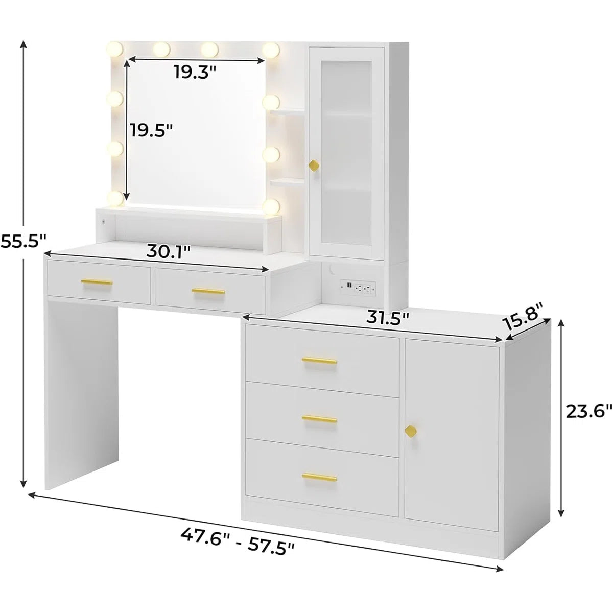 Caryol Vanity Table with LED Mirror Lights for Bedroom OUCH CART