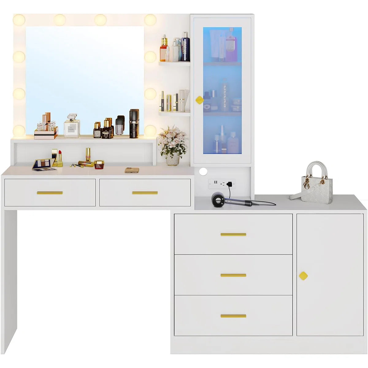 Caryol Vanity Table with LED Mirror Lights for Bedroom OUCH CART