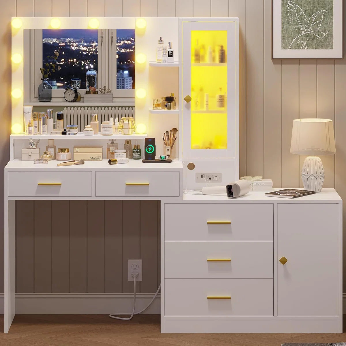 Caryol Vanity Table with LED Mirror Lights for Bedroom- OUCH CART | Dressing table