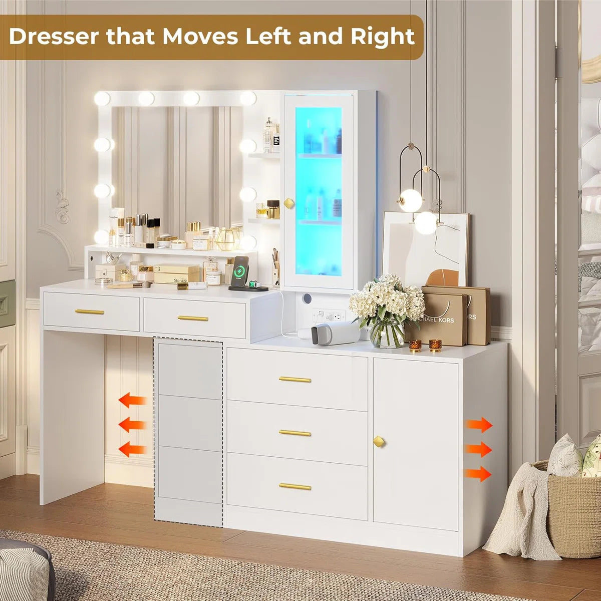 Caryol Vanity Table with LED Mirror Lights for Bedroom- OUCH CART | Dressing table
