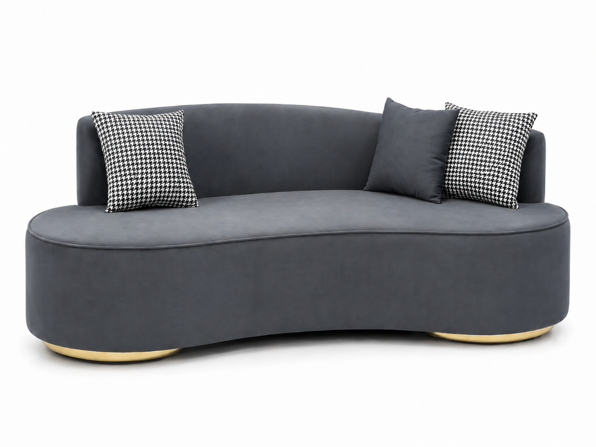 Boucle Fabric 3 Seater Curve Sofa In Melange Grey Colour Ouch Cart