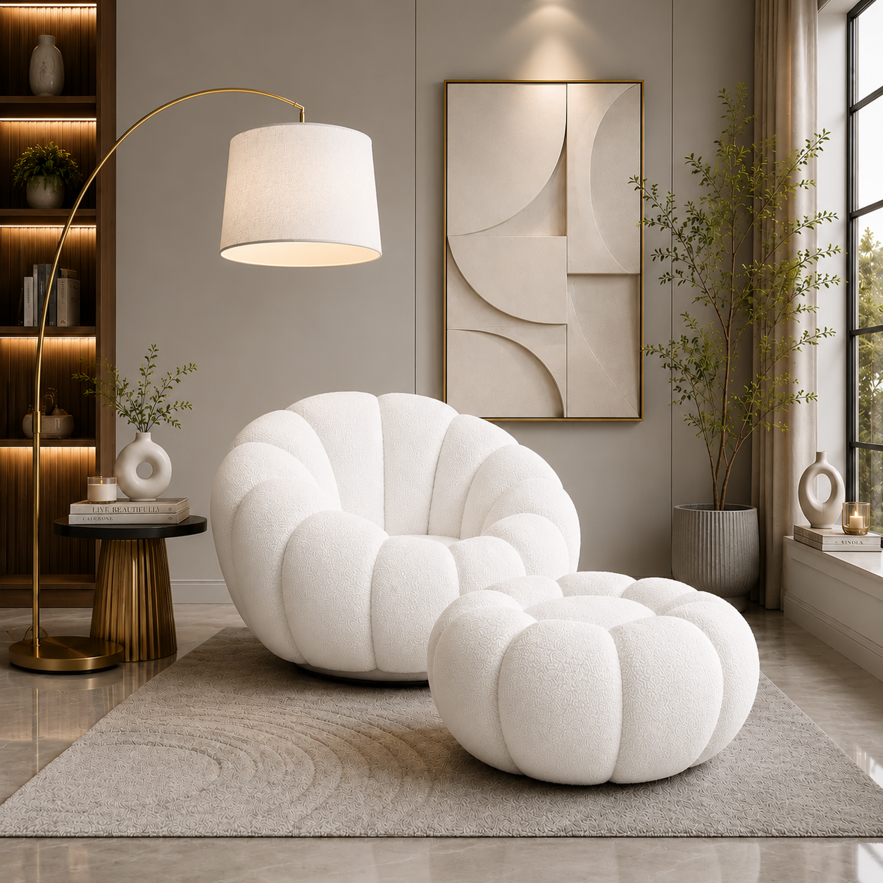 Modern 360° Rotating Lounge Chair with Footstool | Premium Upholstered Accent Chair