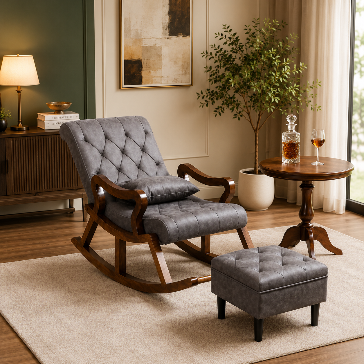 Wooden Rocking Chair with Footrest Ouch Cart