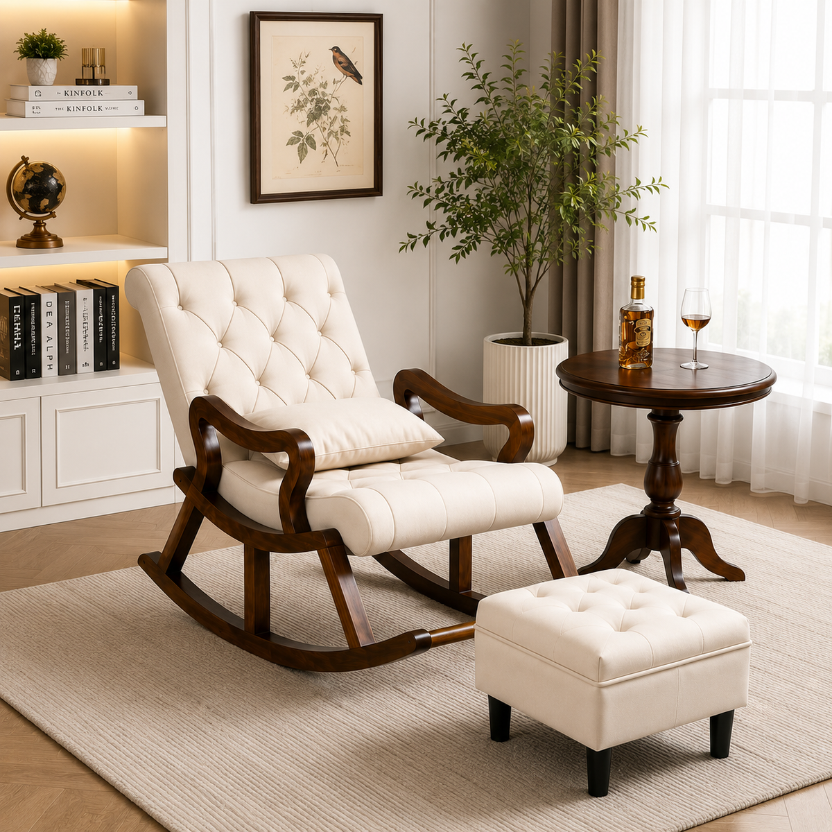 Wooden Rocking Chair with Footrest Ouch Cart
