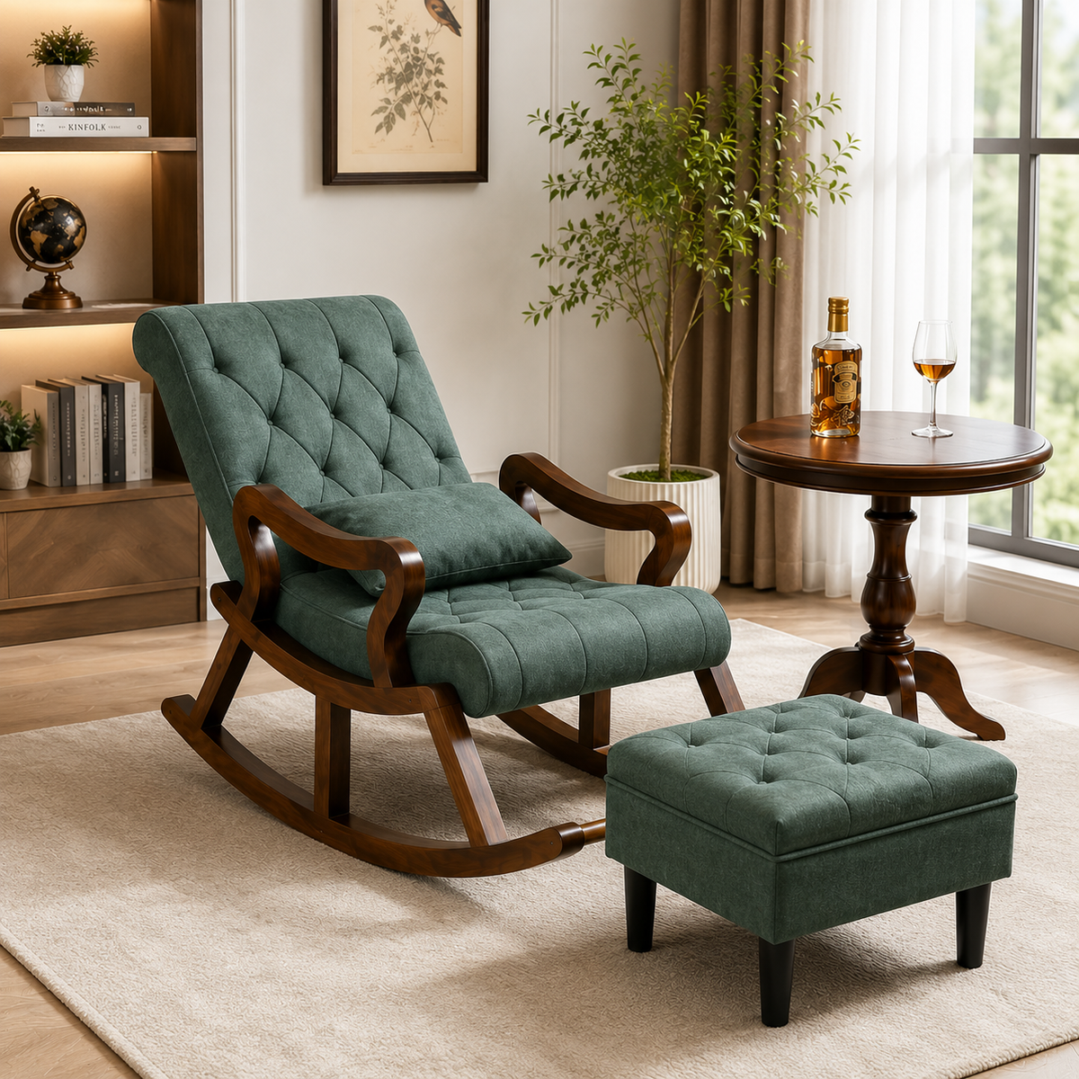 Wooden Rocking Chair with Footrest Ouch Cart