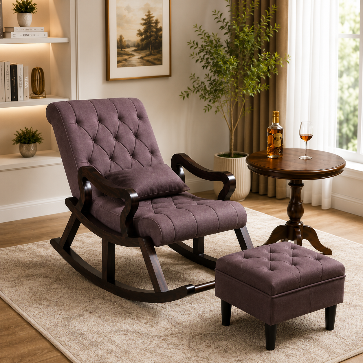Wooden Rocking Chair with Footrest