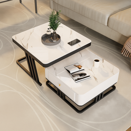 Modern Handmade Square Coffee Table with Metal Base and Engineered Wood Top - OUCH CART