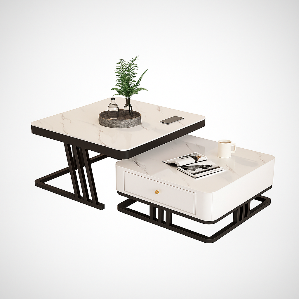 Modern Handmade Square Coffee Table with Metal Base and Engineered Wood Top - OUCH CART