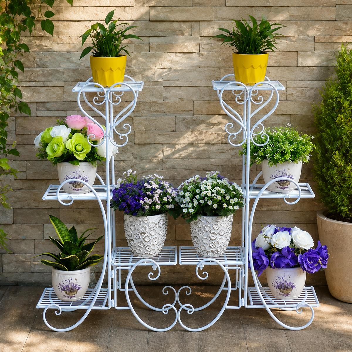 Metal Plant Stand Flower Holder Racks 8 Tier Shelves Patio Indoor Outdoor Garden Displaying Wrought Iron Flowers Planters Shelf Organizer