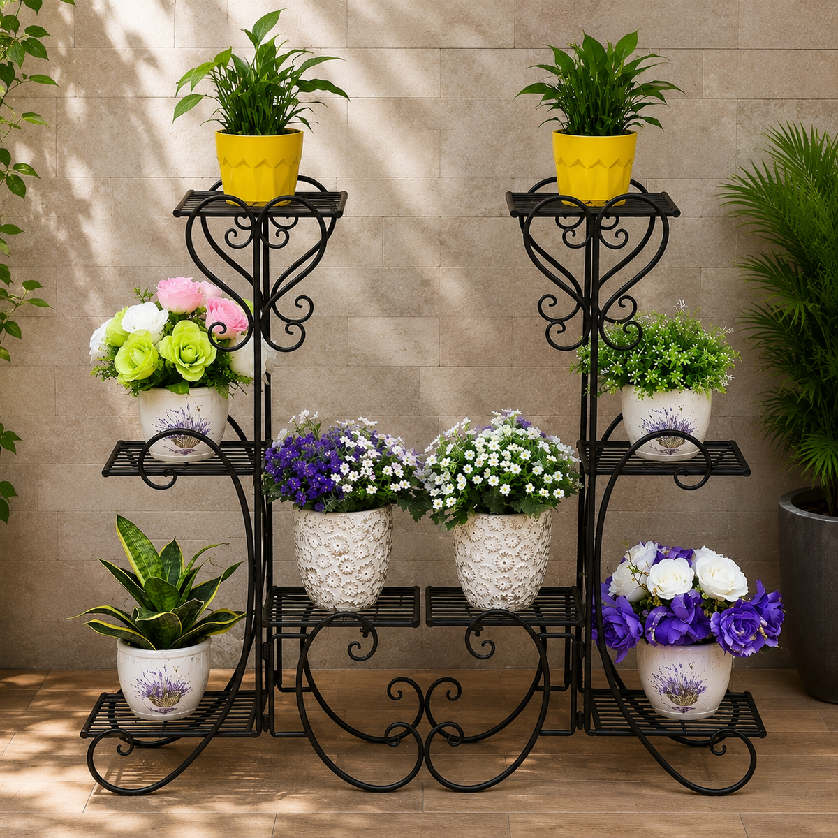 Metal Plant Stand Flower Holder Racks 8 Tier Shelves Patio Indoor Outdoor Garden Displaying Wrought Iron Flowers Planters Shelf Organizer