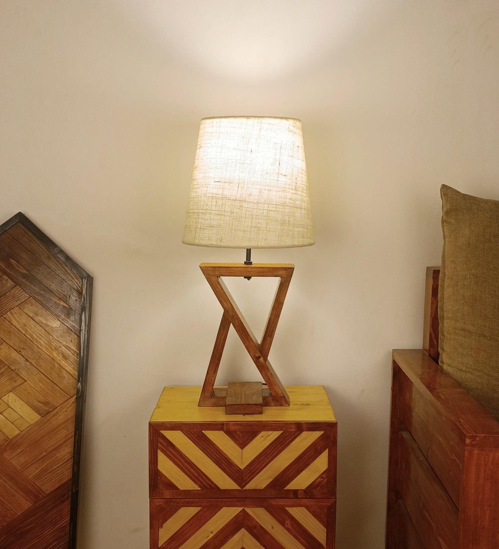 Chloe Brown Wooden Table Lamp with White Jute Lampshade (BULB NOT INCLUDED) - Ouch Cart