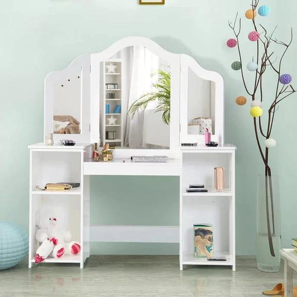 Luca Vanity Dressing Table With Mirror Save Makeup Vanity Dressing Table with 4 Shelves, Large Vanity Table Set for Bedroom - Ouch Cart