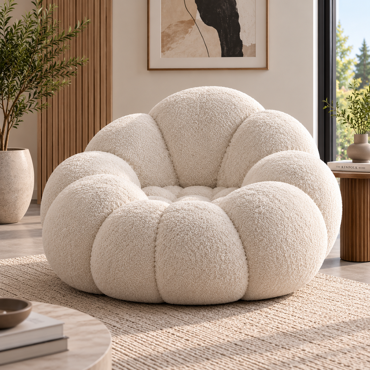 Cloud Lounge Chair for Living Room, Modern Round Boucle Accent Chair with Plush Cushioned Design, Cream Upholstered Sofa Chair for Bedroom, Reading Nook & Relaxation OUCH CART