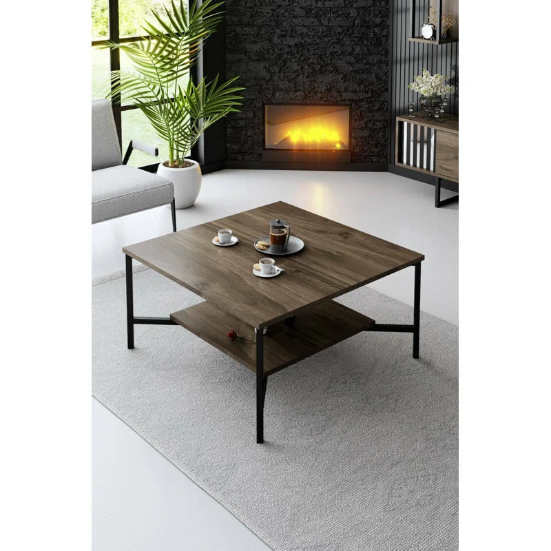 Eliot Dichiar, Low coffee table, Magazine rack for sofa, 80x80h40 cm, Walnut and Black ouch cart