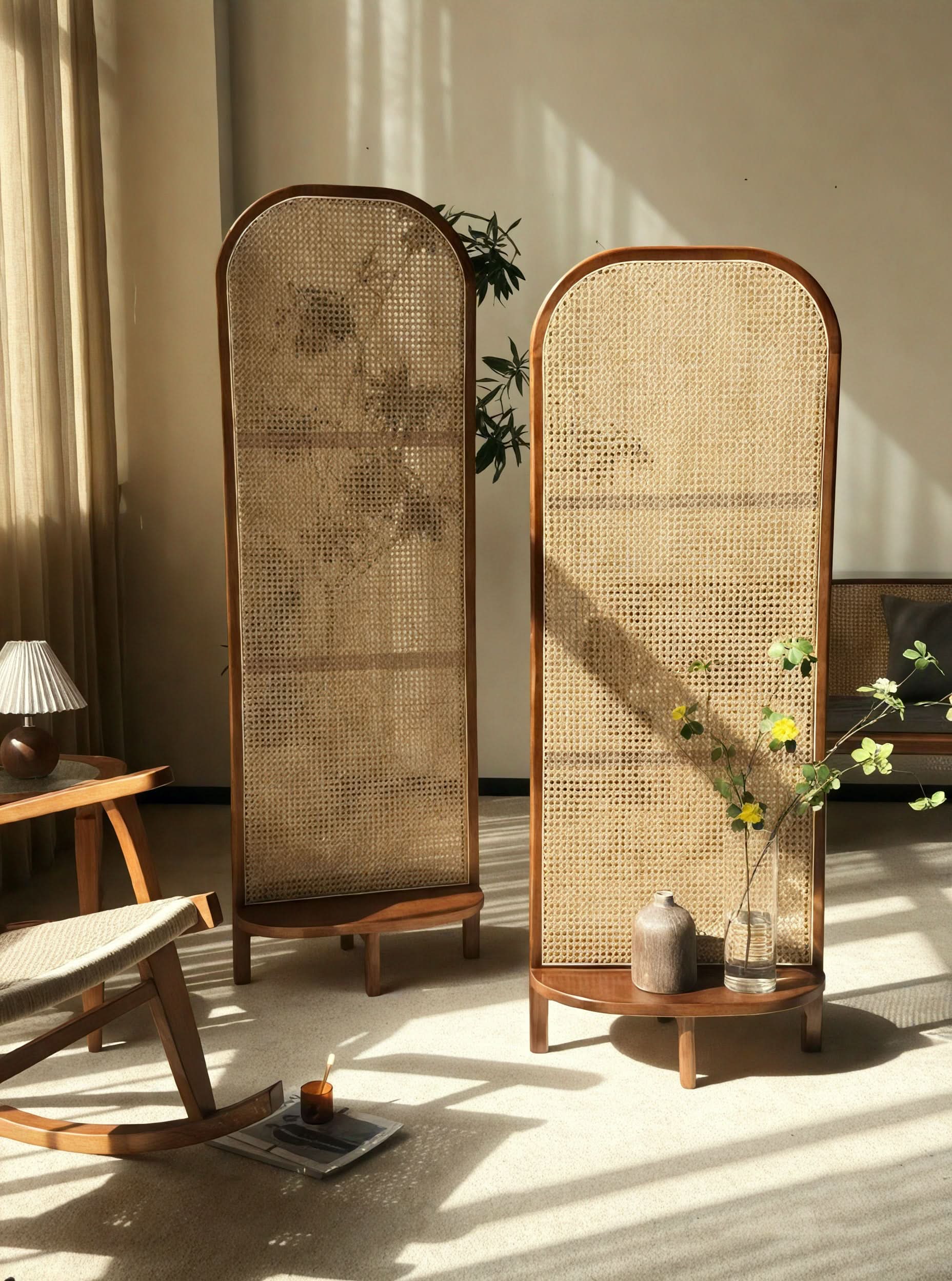 Natural Rattan Room Divider Screen | Stylish Folding Privacy Partition for Home & Office | Ouch Cart